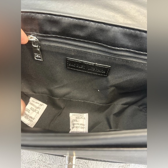 Badgley Mischka Black Denim Diamond Quilted Leather Chain Beaded Crossbody NWT - Picture 7 of 7